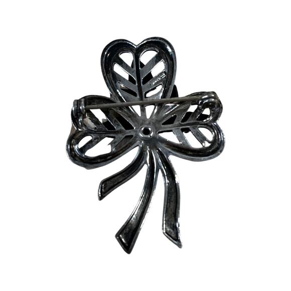 Vintage Sterling Silver Clover Floral Brooch, Vintage Flower Silver Pin - Picture 6 of 6